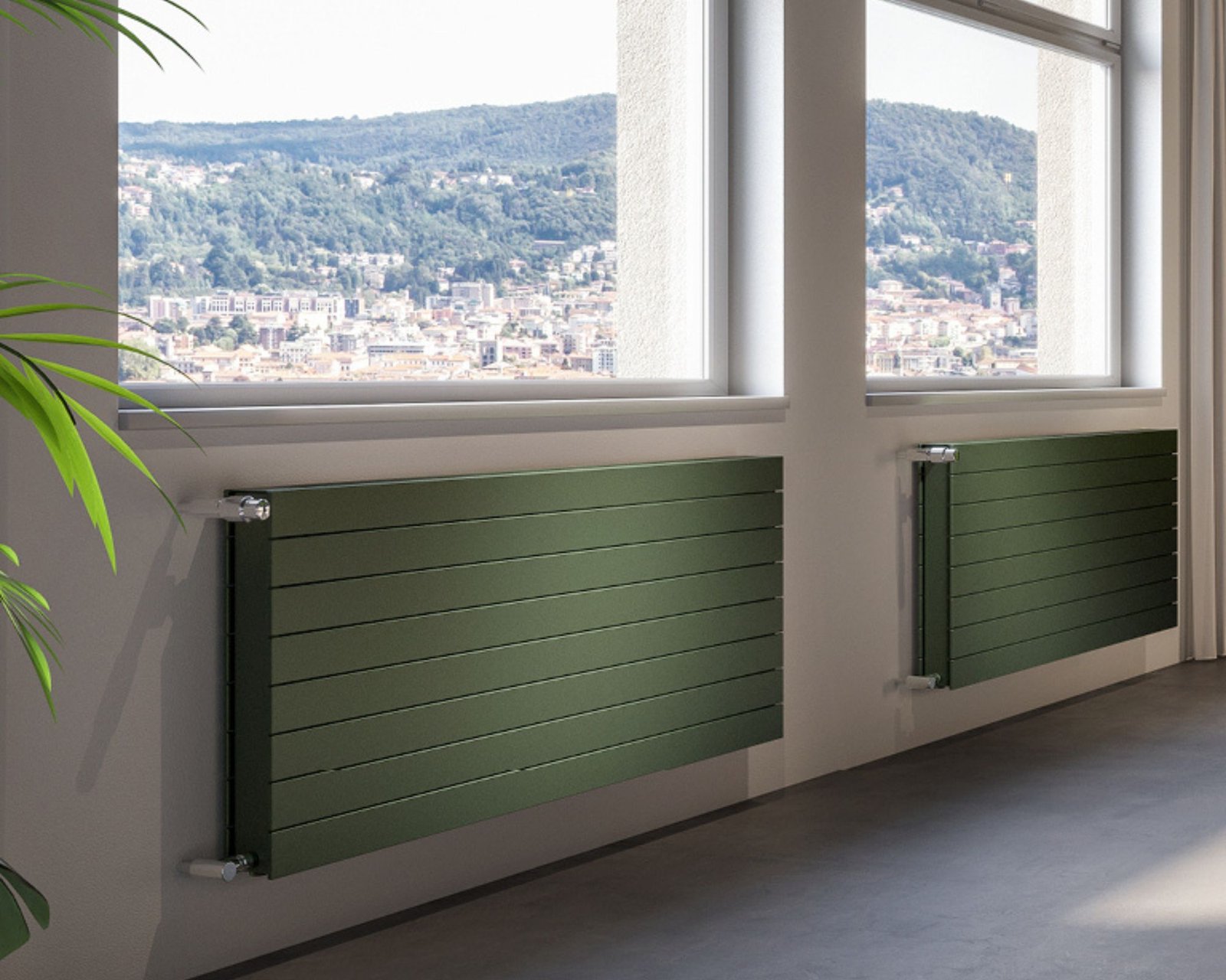 Image de deux radiateurs verts et design AFM dans une maison en Lausanne